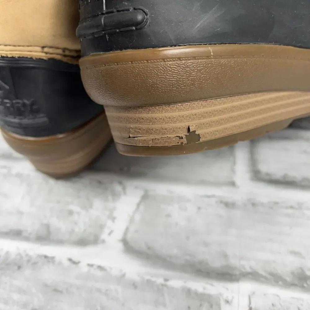 Sperry Black Rubber & Olive Wool Waterproof Winter Boots with Brown Trim